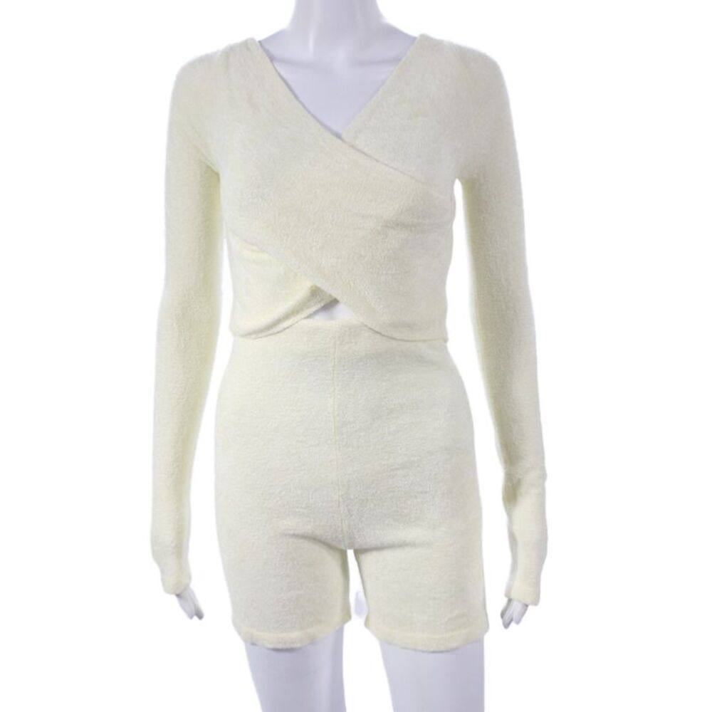 Amanda Uprichard Women Ivory V-Neck Long Sleeve Set 58% Viscose Size S